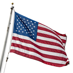 Fototapeta premium American flag waving on a flagpole isolated on transparent background