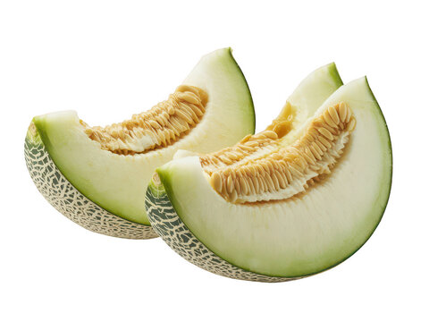Sliced green melon fruit fresh isolated on a transparent background