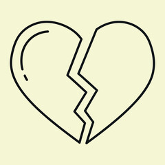 Obraz premium Broken heart line black lines pale yellow background minimal