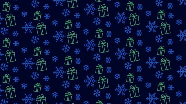 Christmas Blue Gifts and Snowflakes Falling Seamless Loop Background