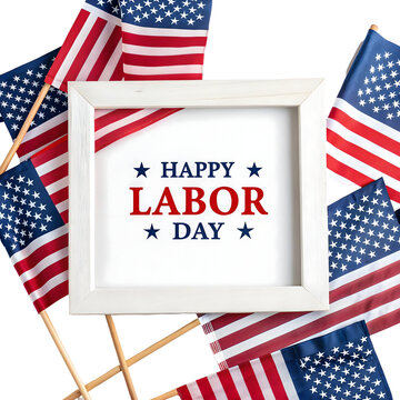 Happy labor day with american flags isolated on transparent background