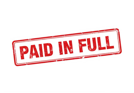 A red rectangular rubber stamp featuring the text paid in full with a distressed grunge texture