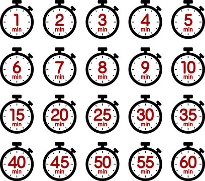時間を示すストップウォッチのアイコン（stopwatch icon　1min/2min/3min/4min/5min/6min/7min/8min/9min/10min/15min/20min/25min/30min/35min/40min/45min/50min/55min/60min）
