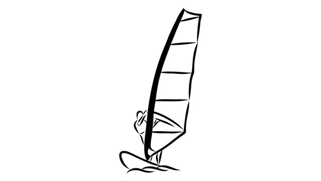 A minimalist vector illustration of a windsurfer in action