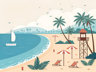 Obraz premium Chennai Marina Beach flat design