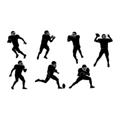 Fototapeta premium American Football Players Silhouettes Set Action Sports Vector Illustration