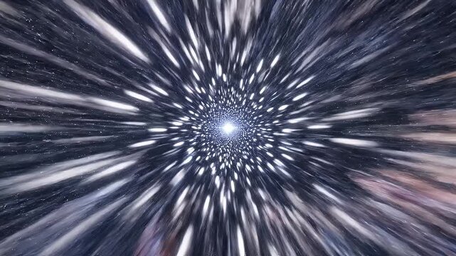 Abstract Hyperspace Starfield Tunnel - This abstract video depicts a hyperspace jump through a starfield wormhole, creating the illusion of immense speed and depth.