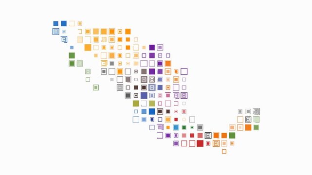 Mexico animated country shape. Pulsating colored dots on the map of the country. Large size square blocks. Digital style Mexico map on white background. Amazing animation video.