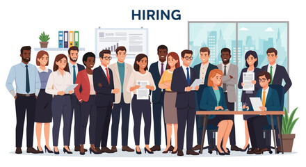 Fototapeta premium Professional Diverse Team Standing Together Ready to Tackle Business Challenges and Opportunities in a Modern Office Environment