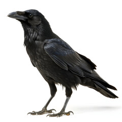 Fototapeta premium A black raven standing on a white background profile view