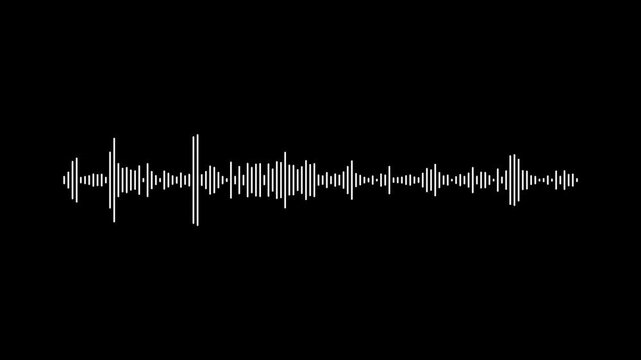 Elegant white audio waveform spectrum animation, minimalist sound waves on transparent background, 4k digital audio visualizer with alpha channel, music frequency rhythm for video apps