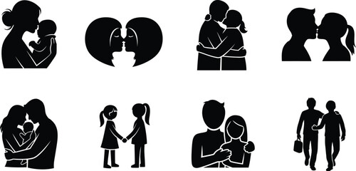 Obraz premium Silhouette illustrations of couples in various romantic and intimate poses and relationships