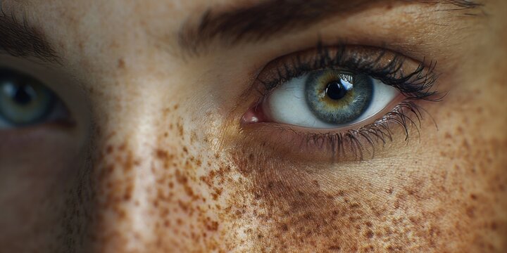 Close-up of a woman's face with freckles