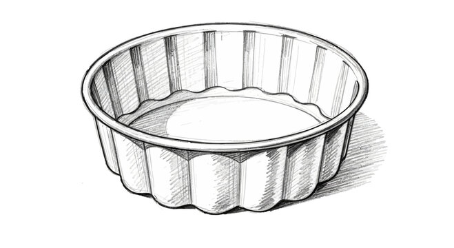 Hand-drawn sketch of an empty fluted tart pan on white background