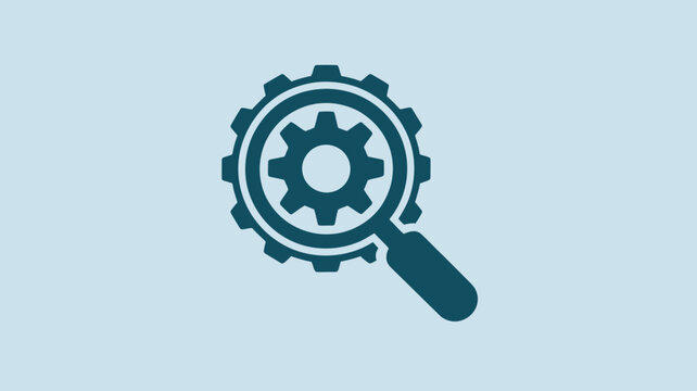 A magnifying glass with a gear inside is used for searching and analyzing mechanical details.