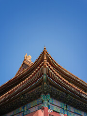 Fototapeta premium Golden glazed tiles on Taihe Hall roof in Beijing Forbidden City