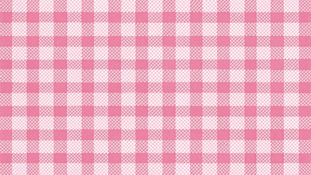 Seamless hand painted pink gingham check pattern with soft watercolor texture. Warm cheerful plaid background ideal for fabric, wallpaper, packaging, stationery, kitchen and summer designs