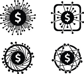 Fototapeta premium A collection of four stylized black and white dollar sign icons featuring network node patterns