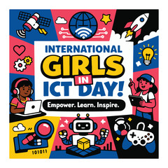 Fototapeta premium International Girls in ICT Day Flyer Promoting Women in Technology and Digital Empowerment
