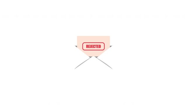 Animation Motion Rejected Letter in Open Envelope on Alpha Background, Mail Rejection Concept for Business and Communication