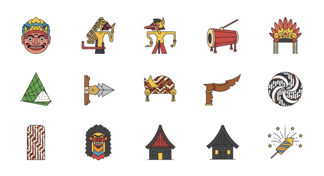 Indonesian Culture Icons: Wayang, Gamelan, Traditional Houses, and Symbols