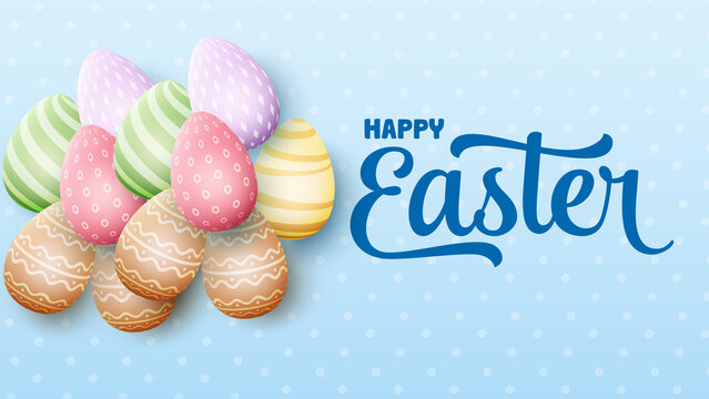 easter eggs on a blue background