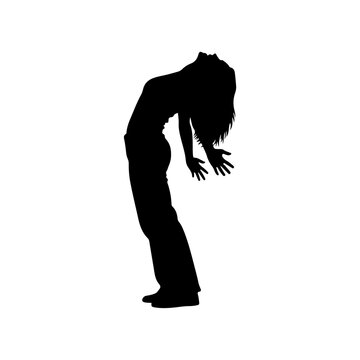 Silhouette of a woman bending backward with her head tilted back.