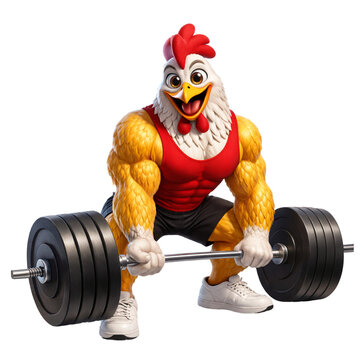 Frango Juli&atilde;o levantando pesos com for&ccedil;a