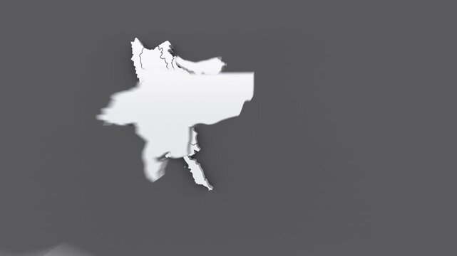 Animated map of Iran, white map on gray background.