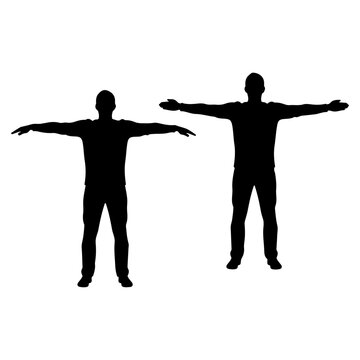 Silhouette of two men with arms outstretched in a T-pose.