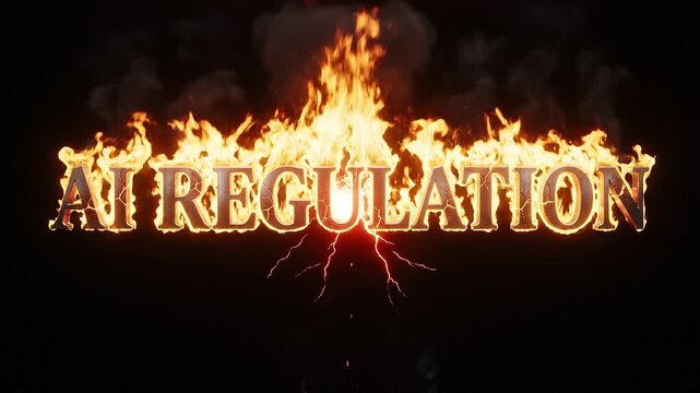 AI Regulation banner illustration with fire flame effect, creating a striking visual, representing concept of regulation 