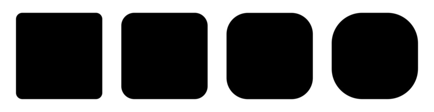 Rounded square vector set with different edges. Curved conner square collection. Rounded square shapes.