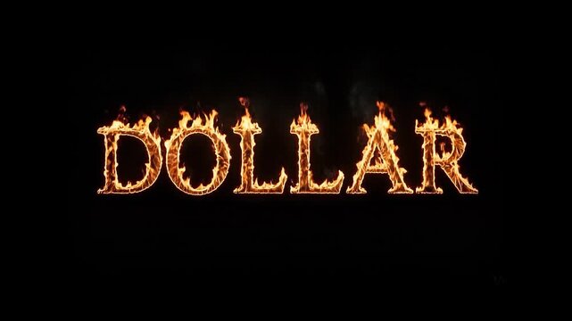 The Dollar Word sign burning in flames, representing financial crisis and market volatility , Overlay. 