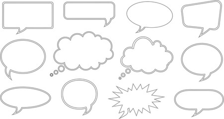 Fototapeta premium Two empty gray speech bubbles with double outline on white background, copy space for text