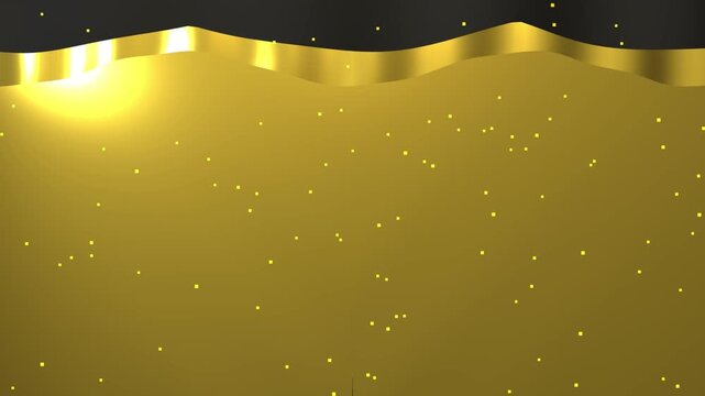 Golden Luxury Curtains Opening to Reveal Green Screen Stage with Floating Glitter Particles for Cinema and Award Ceremony
