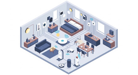 Isometric Smart Home Interior Design with Connected Devices. © Anggi