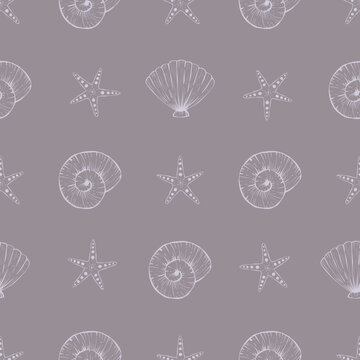 Seashell Seamless Pattern Coastal Ocean Nautical Design for Fabric and Wrapping Paper
