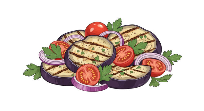 Grilled Eggplant Salad with Tomatoes and Red Onion