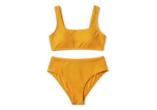 Yellow two-piece swimsuit with textured fabric