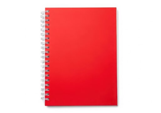 A red spiral bound notebook on a white background