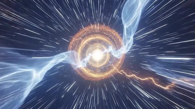Abstract energy vortex with glowing light streaks and swirling patterns