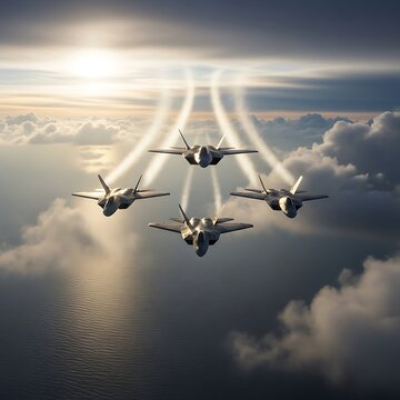 Four F-35 Lightning II Jets Soaring Through the Sky.