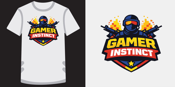 Creative vibrant gaming logo design featuring a soldier with guns and explosive background effect perfect for esports teams and gaming enthusiasts on tshirts and merchandise