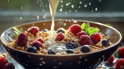 Healthy Breakfast Bowl with Fresh Berries and Granola.