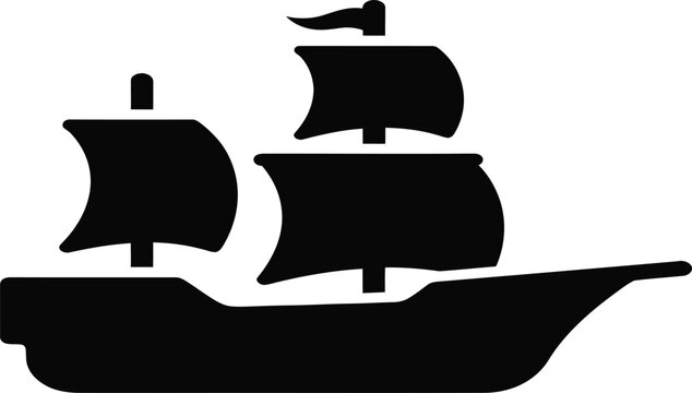 Black silhouette of a sailing ship on white background, symbolizing adventure and freedom