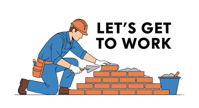 Skilled construction worker building a brick wall to emphasize productivity teamwork and the start of a new building project.