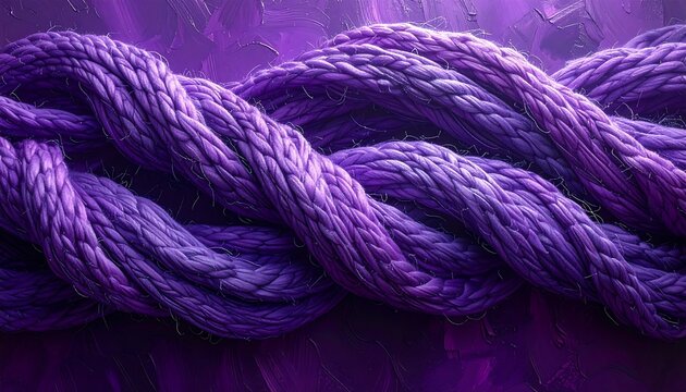 Close-up of intertwined, textured, violet rope against a vibrant, textured background