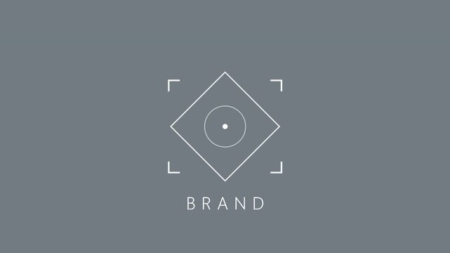 Minimalist Brand Logo Animation with Geometric Shapes and Focus Target on Gray Background.