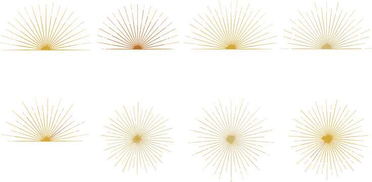 Golden Sunburst Icon Set with Elegant Radiating Light Effects and Subtle Gradient from Yellow to Warm Gold.