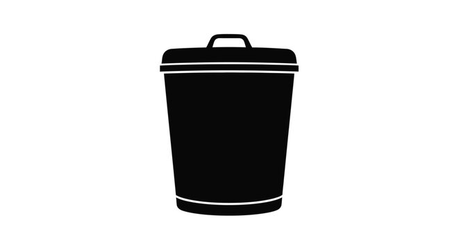 Simple black silhouette of a waste container with a lid and handle